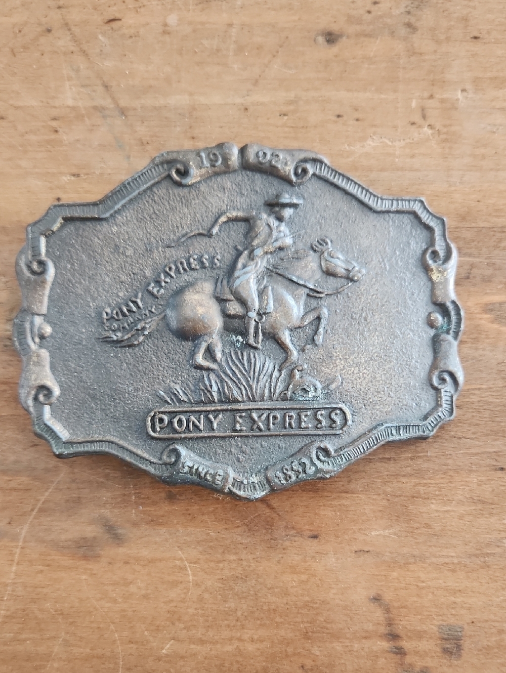 Vintage Pony Express Rider Belt Buckle - Antique Silver Tone